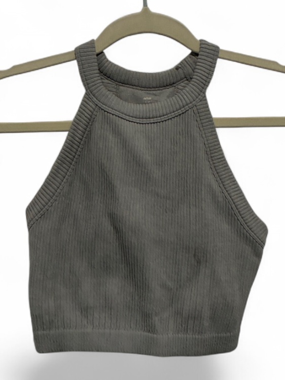 Aerie Ribbed High Neck Cropped Tank Top - Gray